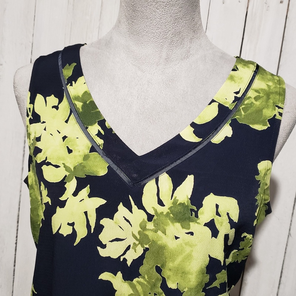 Norton McNaughton Abstract Floral V Neck Dress Navy Green 90s Fairy Goth PM - Picture 3 of 9